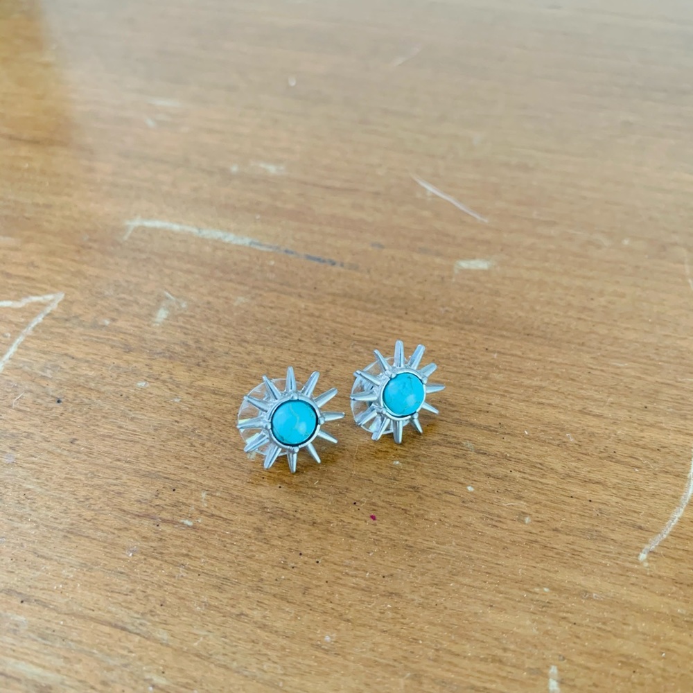 Blue sun silver earring studs